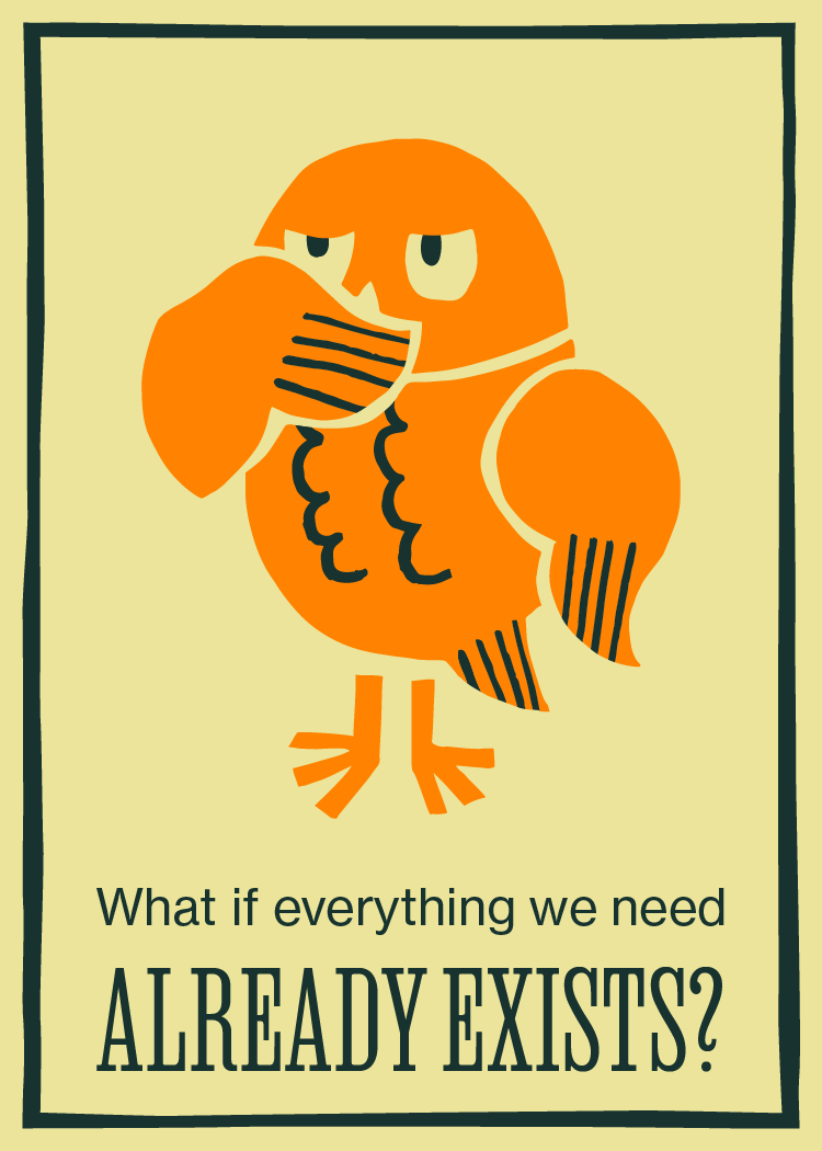 Card 4: What if everything we need already exists?, illustration of owl thinking