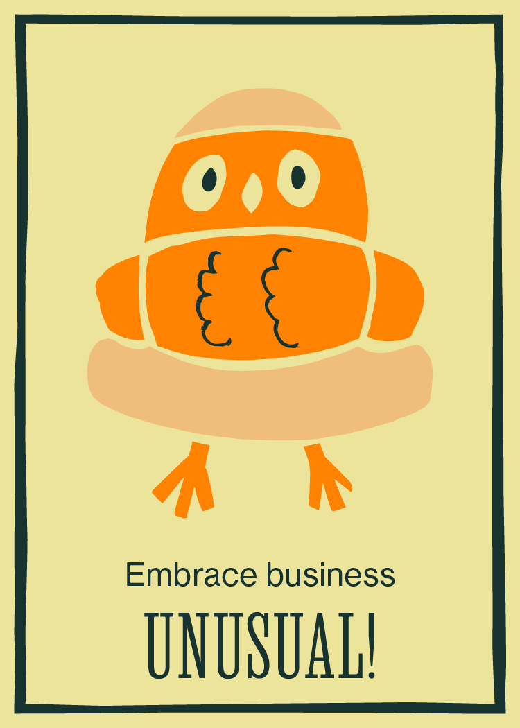 Card 10: Embrace buisiness unusual, illustration of owl swimming
